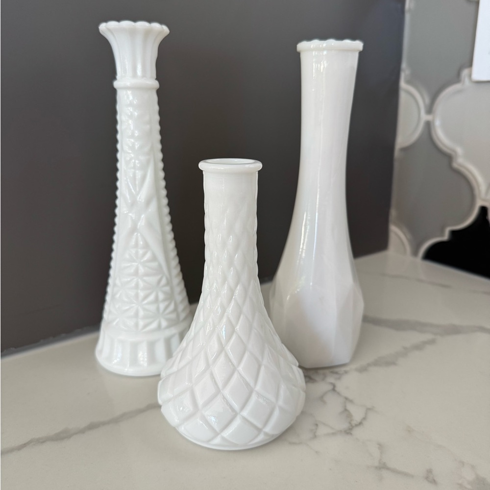 Vintage Milk Glass Vase Trio